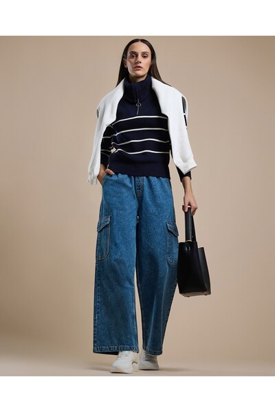 R&B Washed Cargo Jeans with Drawstring Waist