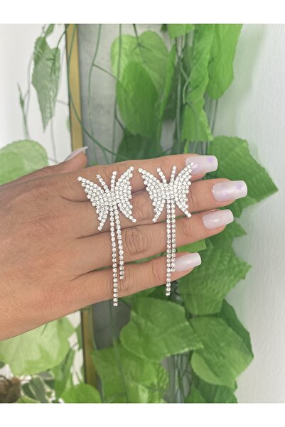 Jewelliss Kelebek Model Sallantılı Kristal Küpe Özel Gün Kombin Düğün Nişan Abiye Tasarım