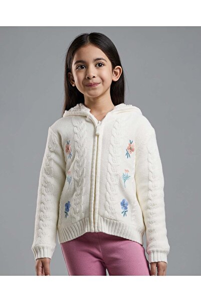 R&B Embroidered Hooded Cardigan with Zipper Closure
