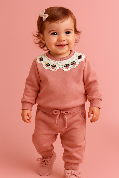 Uğur bebe Soft Cotton Baby Girl Tracksuit Set – Stylish Lace Collar, Comforta...