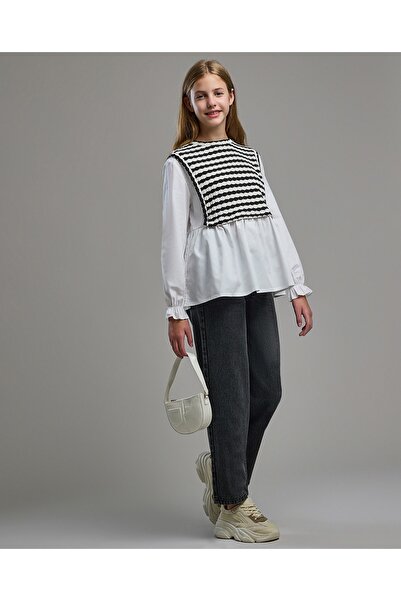 R&B بنطلون جينز باهت بقصة أمي للفتيات السود