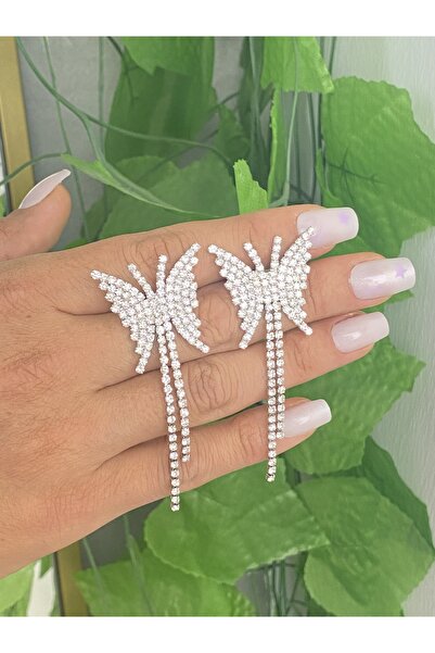 Jewelliss Kelebek Model Sallantılı Kristal Küpe Özel Gün Kombin Düğün Nişan Abiye Tasarım
