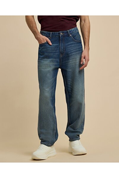 R&B Faded Relaxed Fit Jeans with Button Closure