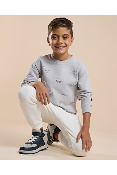 R&B سويت شيرت منقوش برقبة دائرية وأكمام طويلة