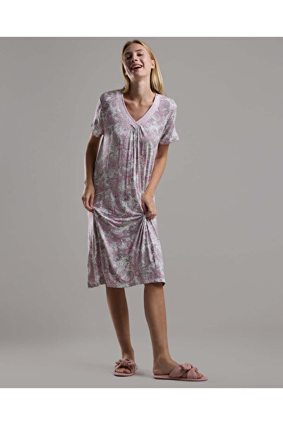 R&B Patterned Nightdress with Short Sleeves