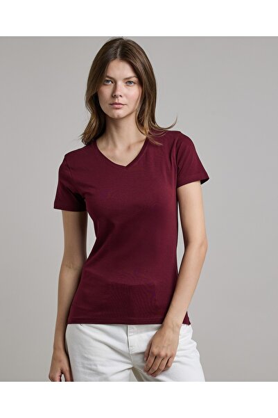 R&B تي شيرت سادة برقبة على شكل حرف V وأكمام قصيرة