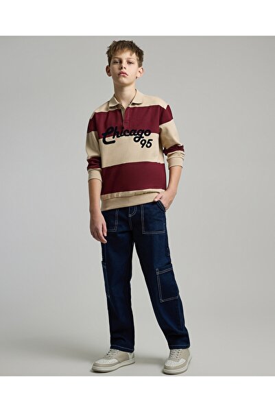 R&B بنطال جينز كارغو مغسول مع أزرار للإغلاق