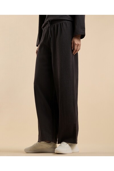 R&B Textured Wide Leg Pants with Drawstring Waist