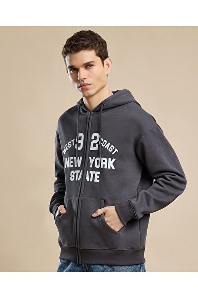 R&B Printed Hooded Jacket with Zipper Closure