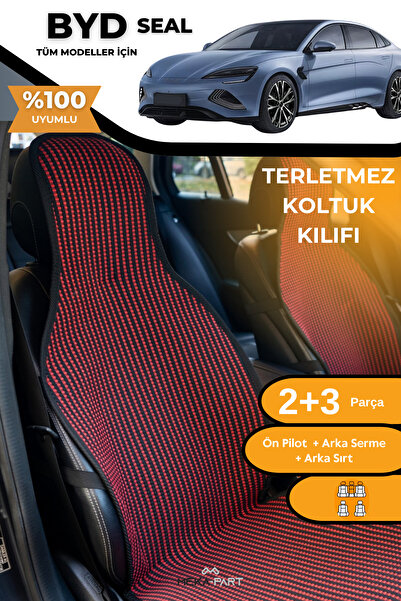 TREND Anti-Sweat Car Seat Protector Cover 100% Cotton 5-Piece Full Set Red Black Byd Seal