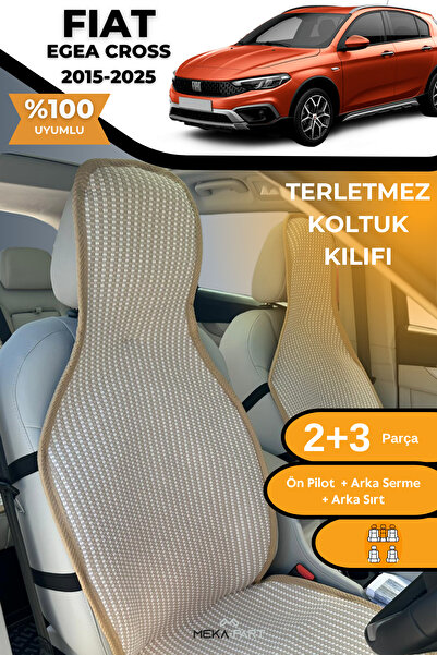 TREND Anti-Sweat Car Seat Protector Cover 100% Cotton 5-Piece Full Set Cream Fiat Egea Cross