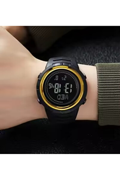 Skmei Ceas de mână bărbătesc, casual, digital, la modă, busolă, sport, alarmă, negru/auriu