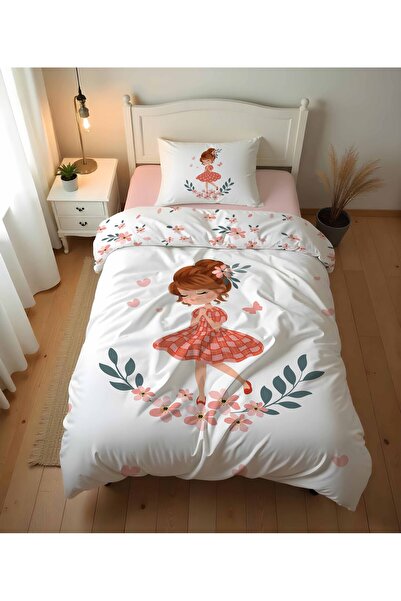 Evmila Çiçekli Kız Desenli Nevresim Takımı ÇARŞAFSIZ - 160x220 cm