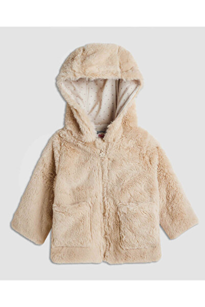 R&B Furry Hooded Jacket with Zipper Closure