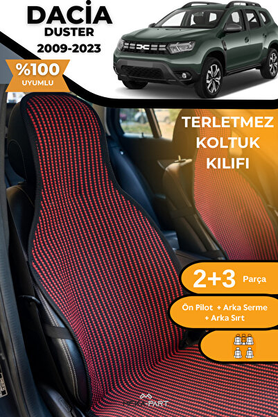 TREND غطاء حماية لمقعد السيارة مضاد للتعرق، 100% قطن، مجموعة كاملة من 5 قطع، أحمر وأسود، لسيارة داسيا داستر