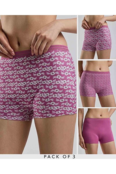 R&B Mauve Women's 3 Pack Printed Boxer Briefs