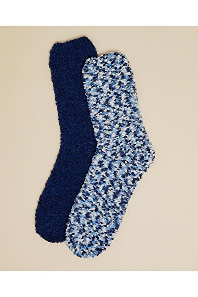 R&B Navy Blue Women's 2 Pack Printed Winter Socks