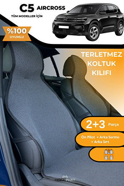 TREND Anti-Sweat Car Seat Protector Cover 100% Cotton 5-Piece Full Set Smoked Citroen C5 Aircross