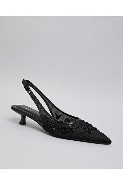 R&B Black Women's Embellished Slingback Pumps
