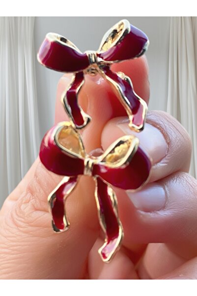 VEGALUXE أقراط على شكل فيونكة باللون العنابي