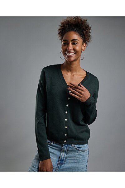 R&B كارديجان سادة برقبة على شكل حرف V وأزرار للإغلاق