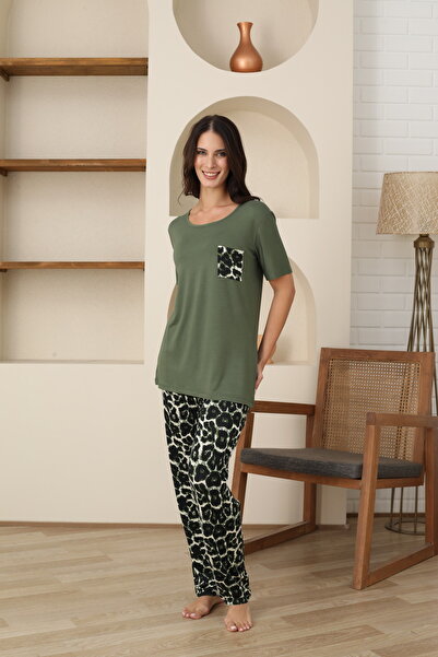 Angels Secret Women's Green Leopard Patterned Viscose Pajama Set – Angel's Secret