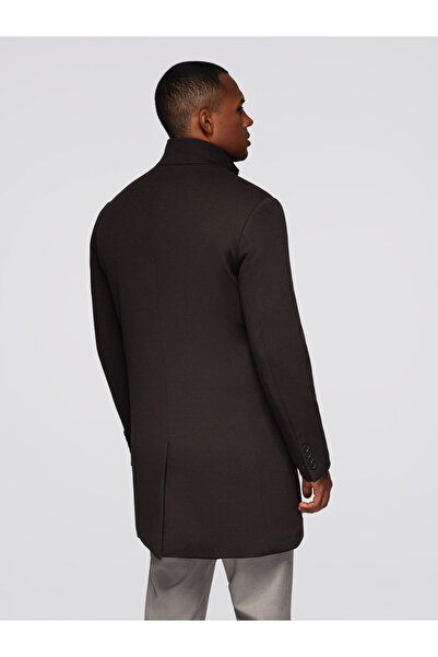 OMBRE Structured Men's Coat with High Collar - Dark Brown V5 OM-COWC-0136
