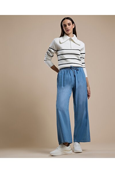 R&B Faded Wide Leg Jeans with Drawstring Waist