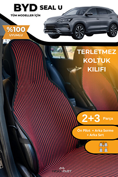 TREND غطاء حماية لمقعد السيارة مضاد للتعرق، 100% قطن، مجموعة كاملة من 5 قطع، أحمر وأسود، لسيارة BYD Seal U