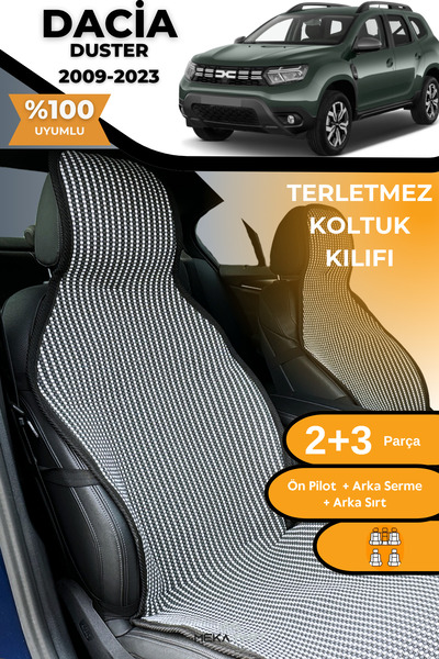 TREND Anti-Sweat Car Seat Protector Cover 100% Cotton 5-Piece Full Set Smoked White Dacia Duster