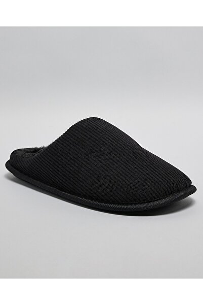 R&B Black Men's Ribbed Bedroom Slippers