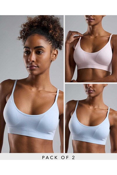 R&B حمالة صدر رياضية مبطنة للنساء باللون الوردي الفاتح (عبوة من قطعتين)