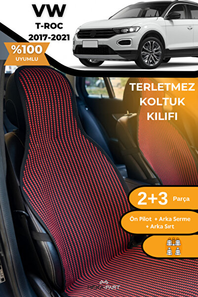 TREND Anti-Sweat Car Seat Protector Cover 100% Cotton 5-Piece Full Set Red Black Vw T-Roc