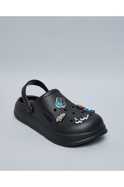 R&B Black Men's Charm Detail Slingback Clogs