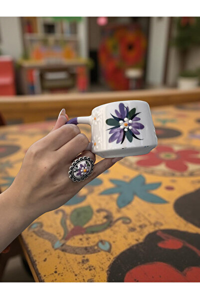 İlbay Çini Takı Cup Ring Set Purple Crocus Flower