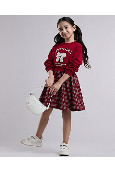 R&B Printed Knit Dress with Crew Neck and Long Sleeves