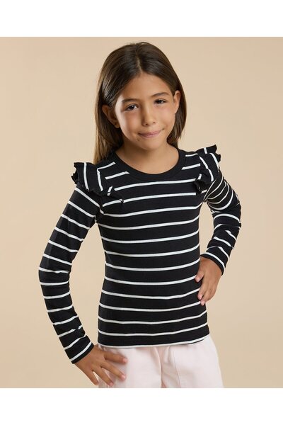 R&B تي شيرت مخطط برقبة دائرية وأكمام طويلة