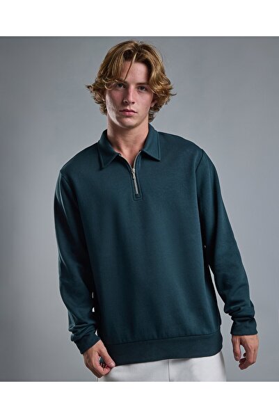 R&B Solid Sweatshirt with Shirt Collar and Long Sleeves