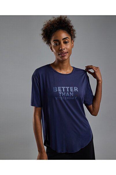 R&B Typography Print Active T-Shirt with Crew Neck and Short Sleeves