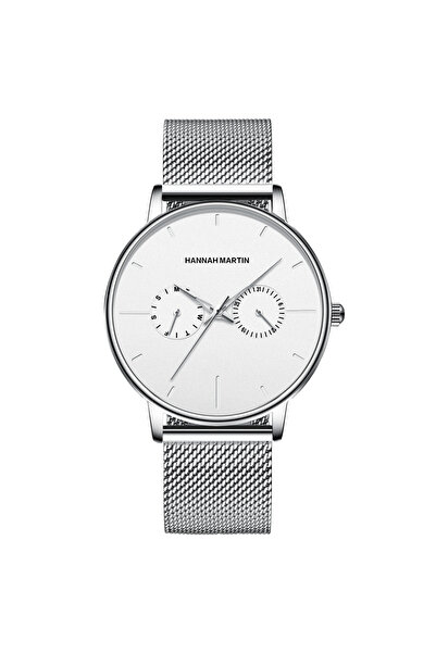 Hannah Martin Ceas bărbătesc elegant, casual, la modă, cuarț, analog, cronograf, argintiu