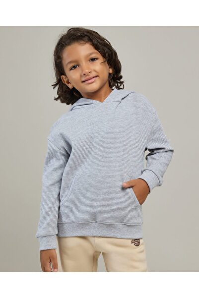 R&B Grey Melange Boy's Solid Hoodie with Long Sleeves