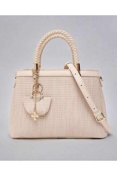 R&B Beige Women's Textured Satchel Bag