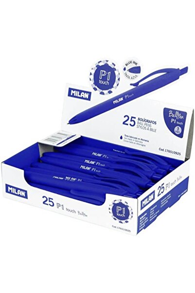 Milan Pix tactil din cauciuc, culoare albastră, material plastic cauciucat, vârf de 1 mm, cerneală albastră, set de 25 bucăți