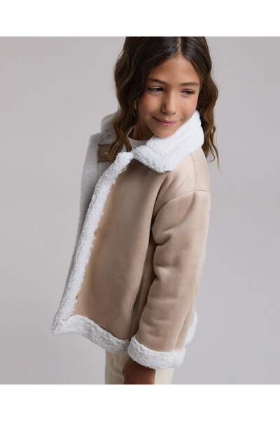 R&B Sherpa Trim Jacket with Button Closure