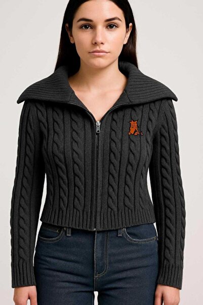 MOONBULL KADIN FERMUARLI CROP AYICIK DESENLİ CROP