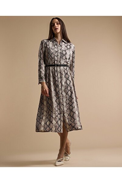 R&B فستان قميص بنقشة ثعبان وأكمام طويلة