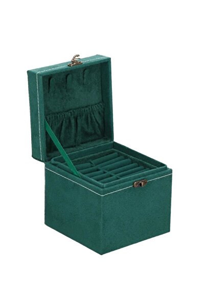 JollyMag Jewelry box, velvet, green, 12x12x12 cm, Springos