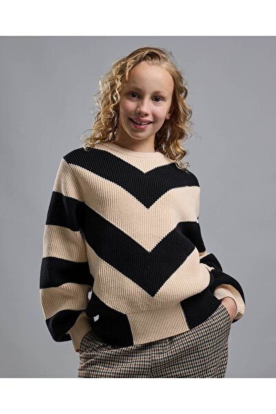 R&B سترة منقوشة برقبة دائرية وأكمام طويلة