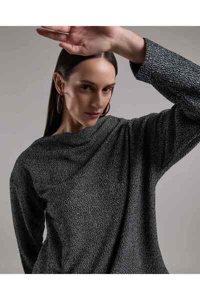 R&B Textured Top with Cowl Neck and Long Sleeves