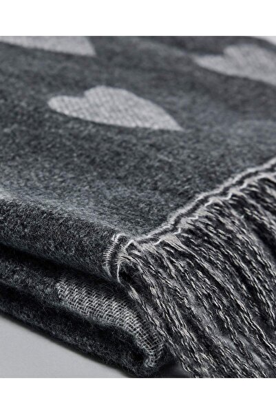 R&B Dark Grey Women's Heart Patterned Scarf